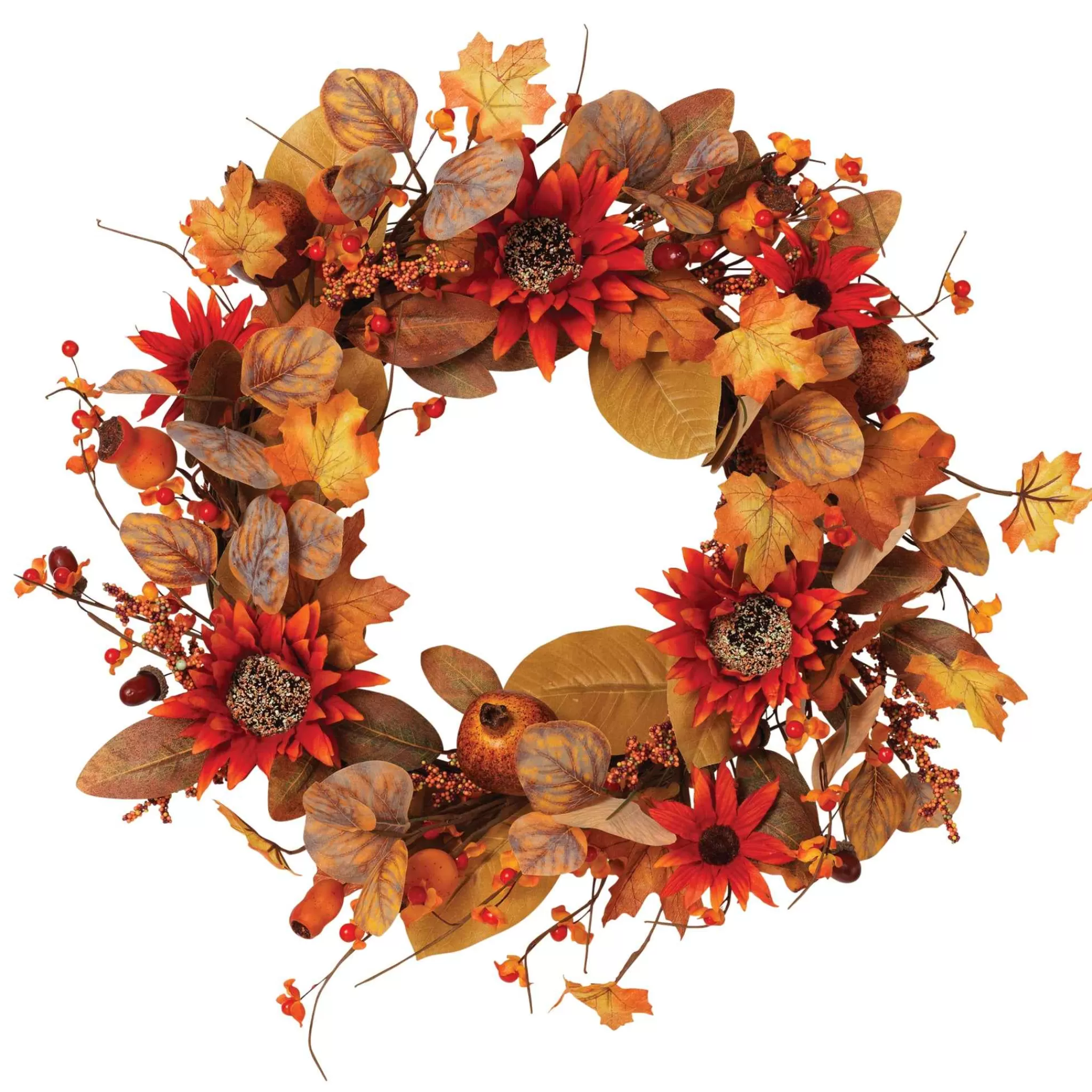 Gerson International 22 In Fall Harvest Autumn Wreath With Berries And Sunflowers