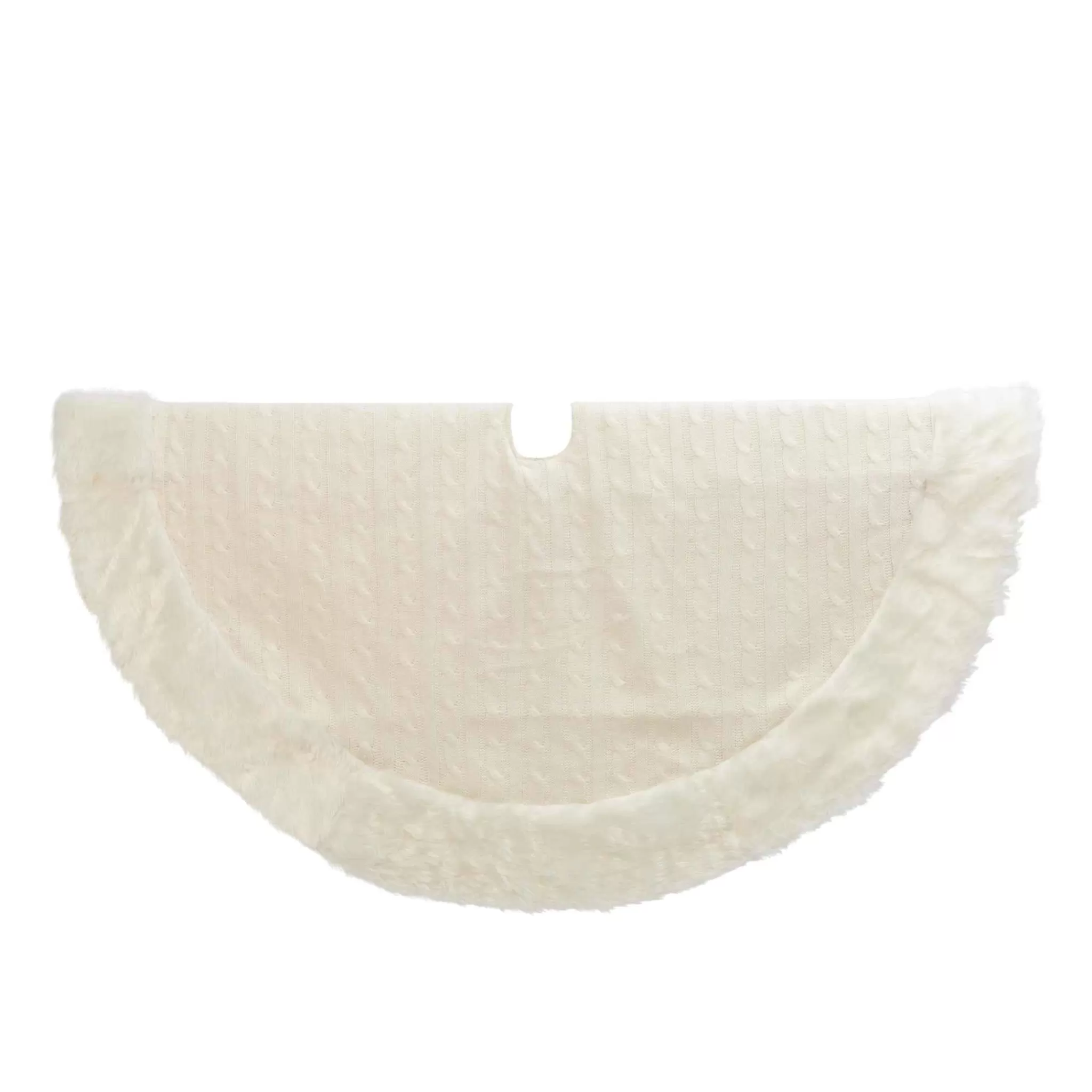 Gerson International 48 In White Cable Knit Christmas Tree Skirt, Faux Fur Trim
