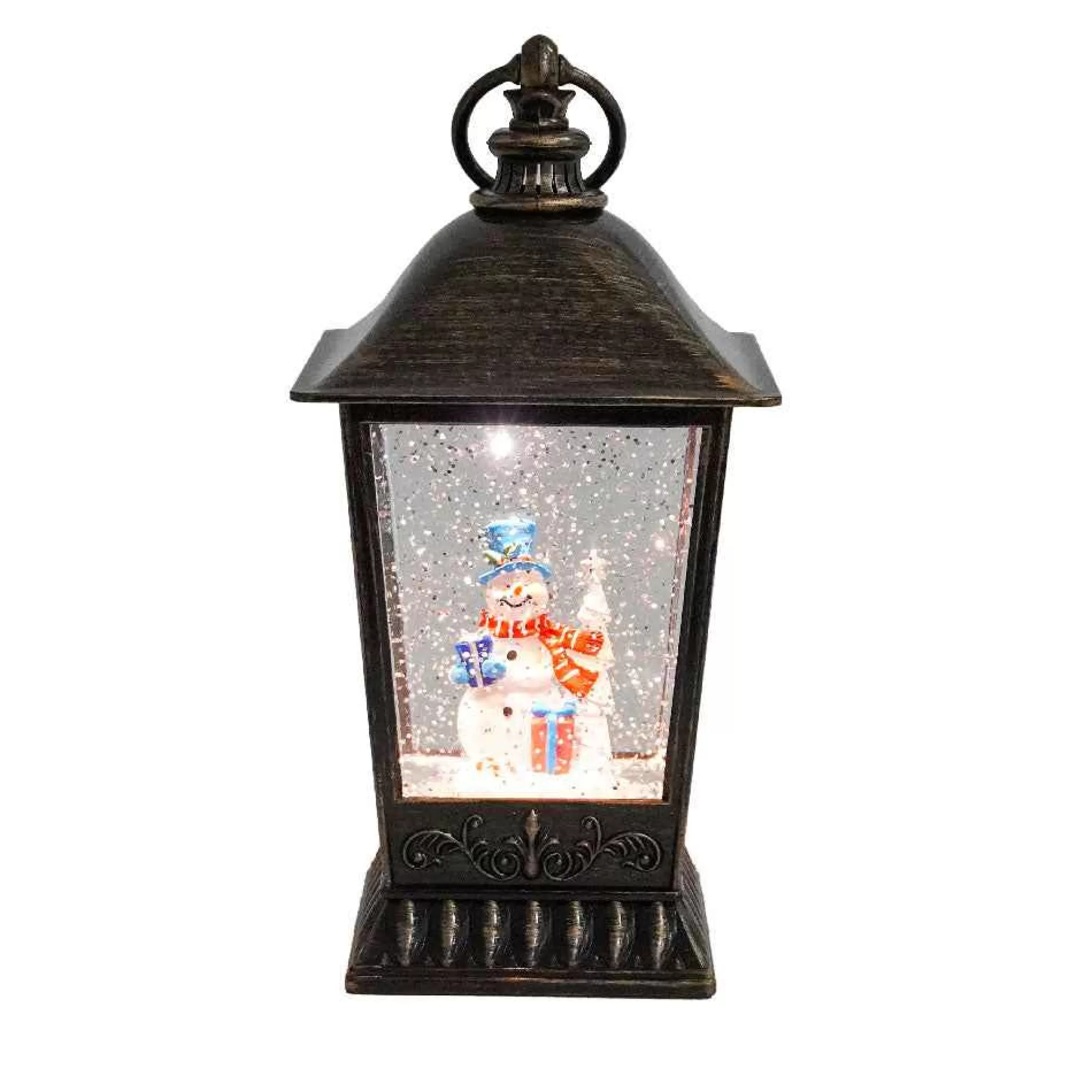 Arys Imports Antique Lantern With Led Light Up Snowman Scene