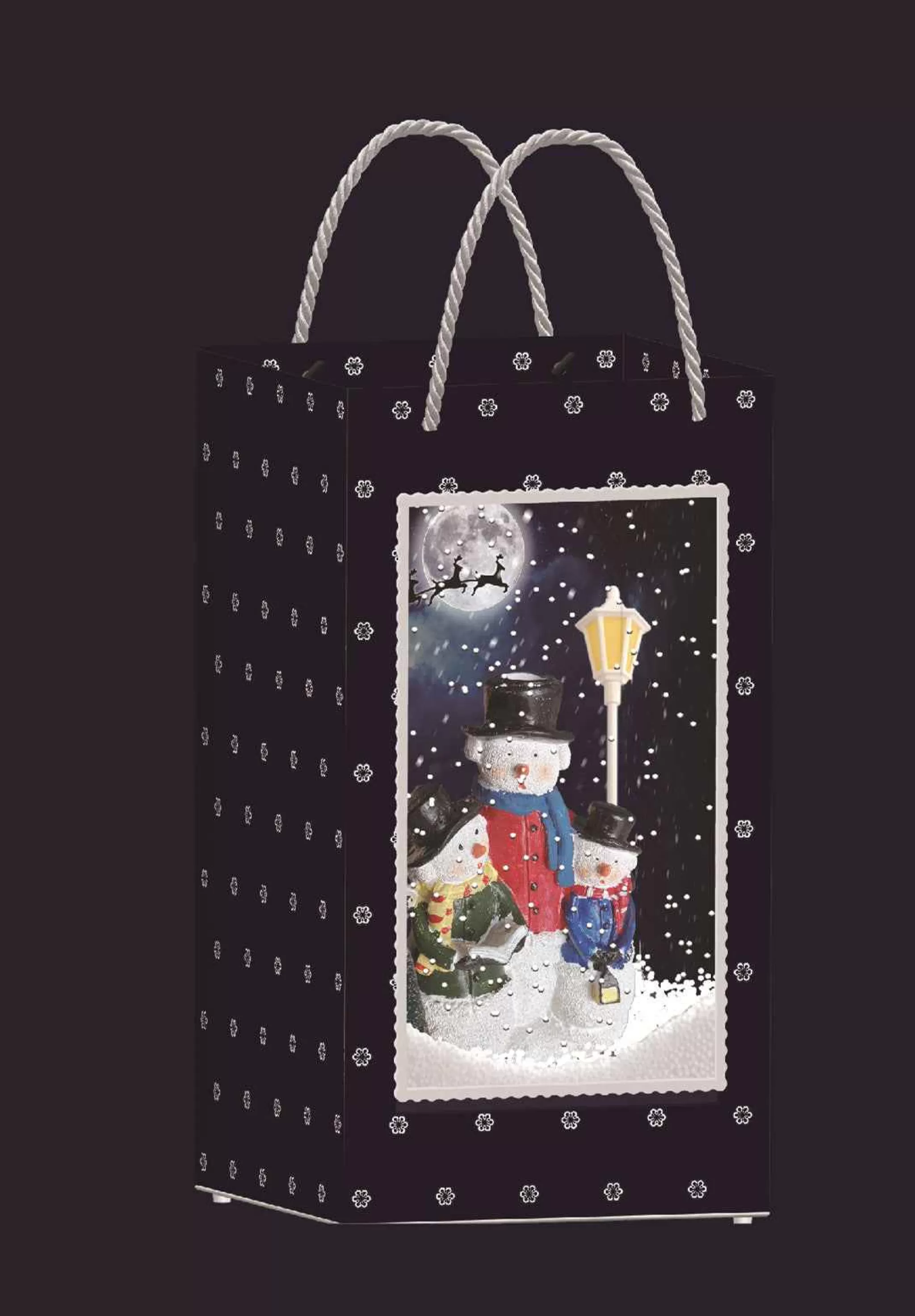 Arys Imports Blue Snowing Square Handbag With Snowman