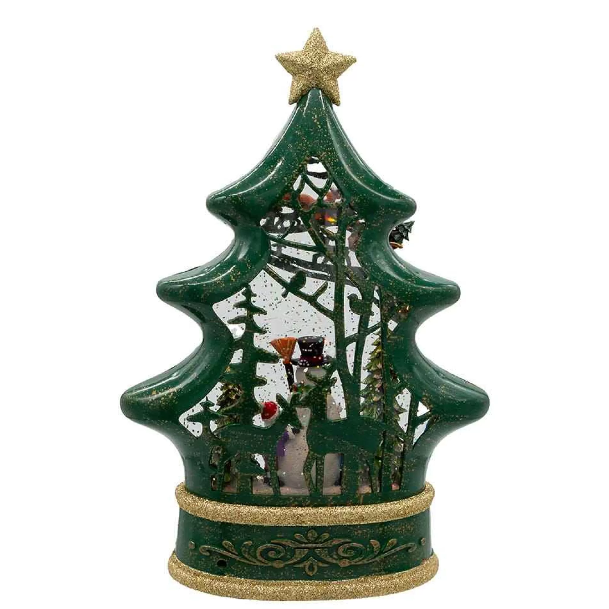 Kurt Adler 11.25-Inch Battery Operated Water Snowman Tree With Santa Sleigh