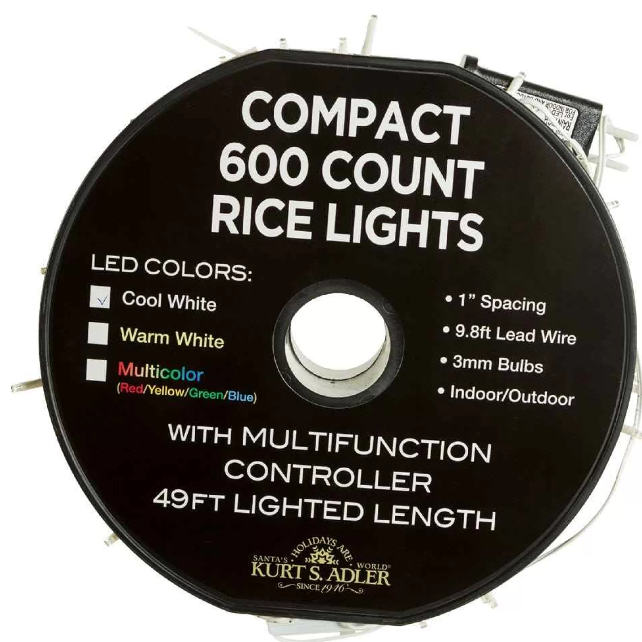 Kurt Adler 600-Light 49.2-Foot Cool White Led White Wire Rice Light Set