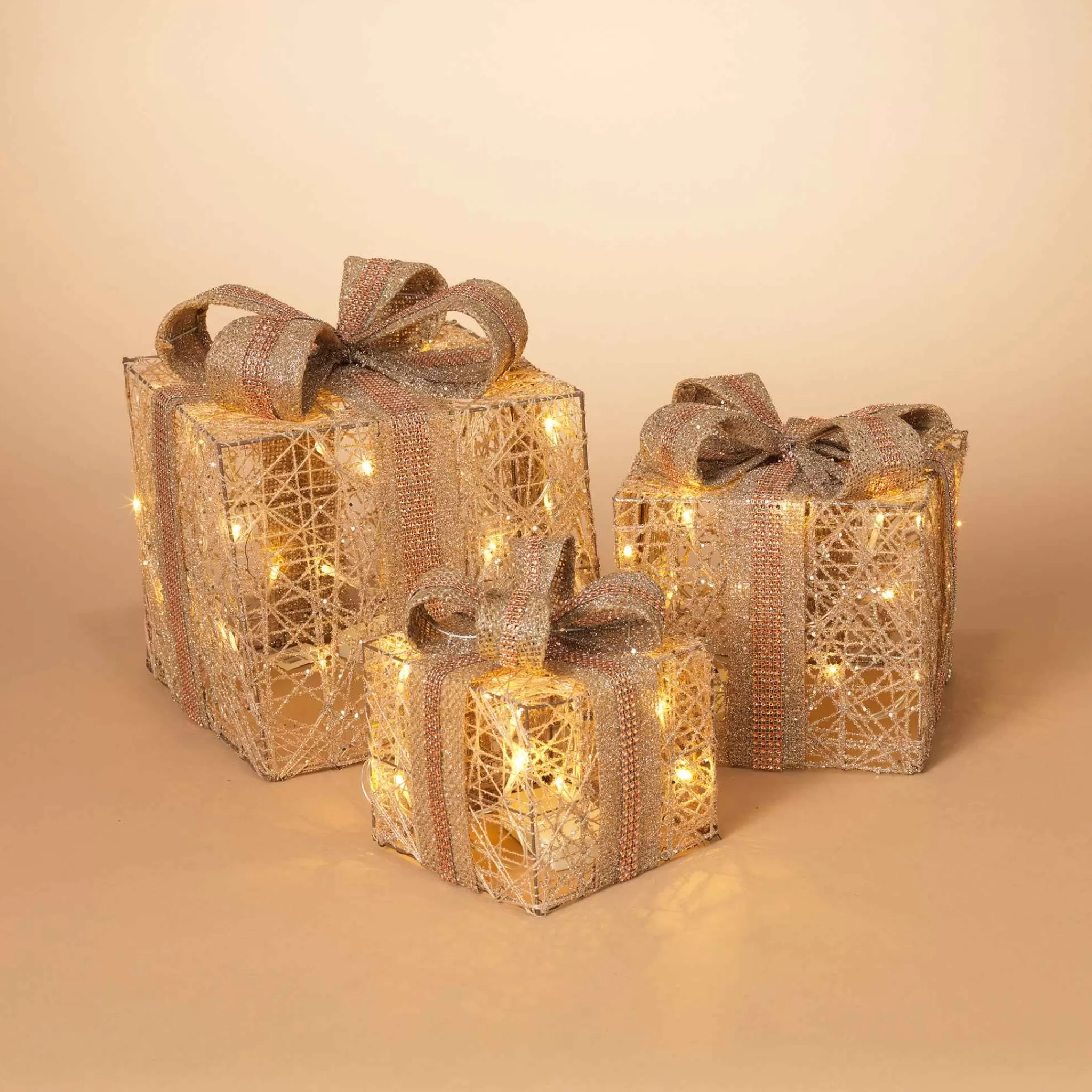 Gerson International Set Of 3 Assorted Battery Operated Lighted Holiday Jewel Gift Box Decor