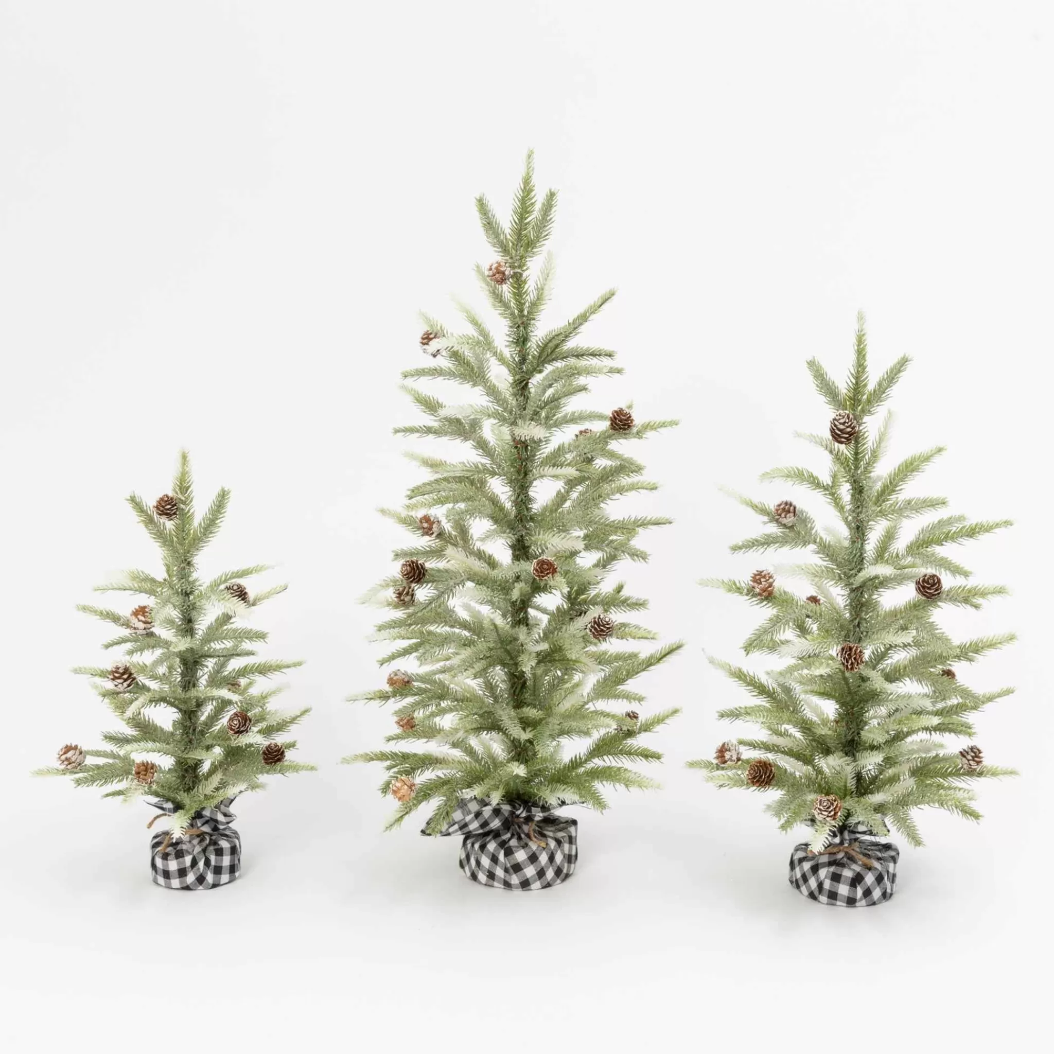 Gerson International Set Of 3 Farmhouse Christmas Trees With Black And White Plaid
